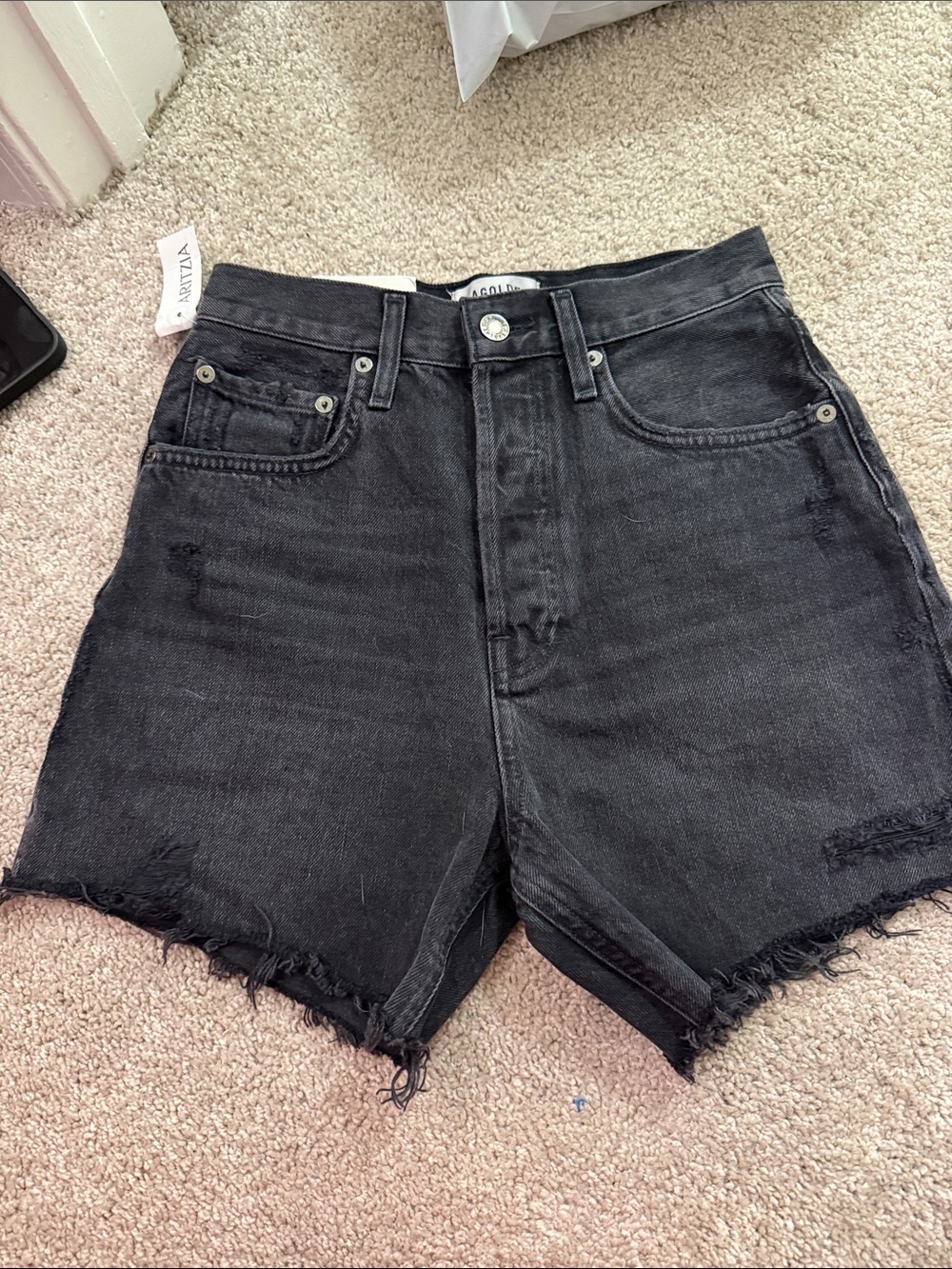 NWT Agolde Riley High Rise Slim Short In Vortex Black Size 24 - Picture 3 of 10